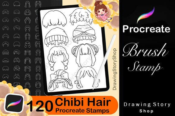 Download 120 Procreate Hair Chibi Stamp Brushes - Stamp Collection