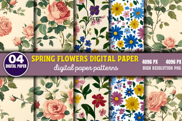 Download Spring Flowers Digital Paper Pattern 4 - Digital paper Collection