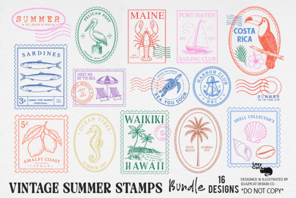 Download Vintage Summer Stamp PNG Bundle - Stamp Collection