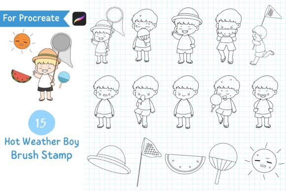 Download Procreate Brush Stamp Hot Weather Boy - Stamp Collection