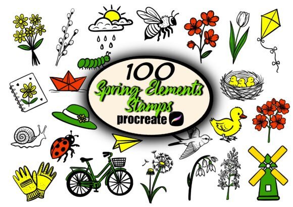 Download 100 Spring Elements Procreate Stamps - Stamp Collection