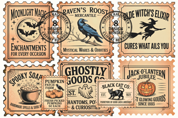 Download Halloween Postage Stamp Vintage PNG - Stamp Collection