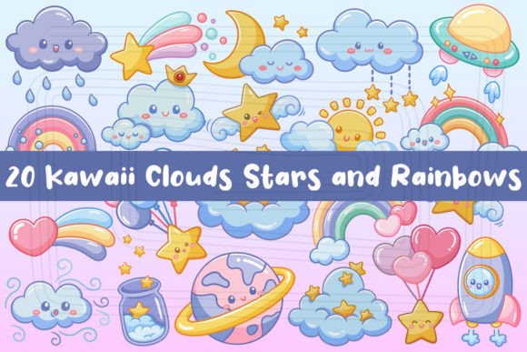 Download Kawaii Clouds Stars and Rainbows - Kawaii clouds Collection