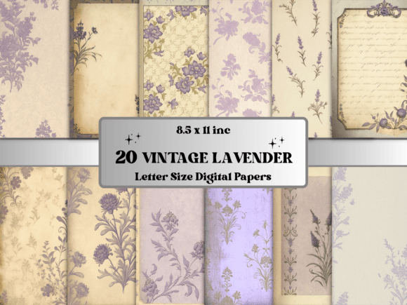 Download Vintage Lavender Digital Paper Bundle - Digital paper Collection