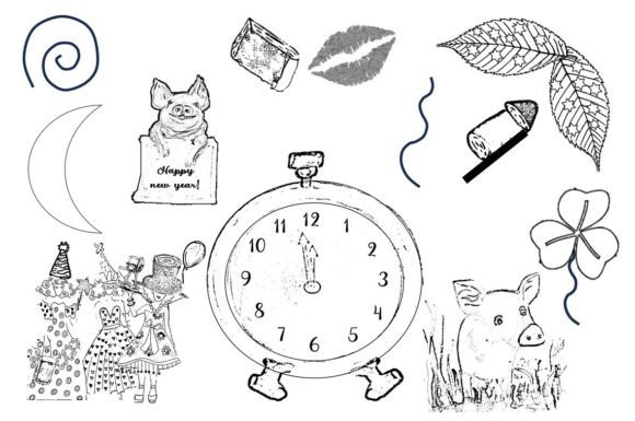 Download New Year's Eve Clipart Stamps (B&amp;W) - Stamp Collection