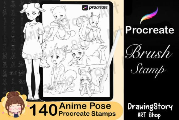 Download 140 Procreate Anime Pose Stamps Cute - Stamp Collection