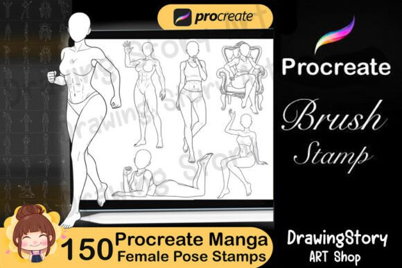 Download Procreate Manga Women Pose Stamps - Stamp Collection