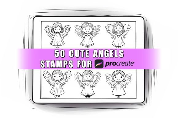 Download 50 Cute Angels Procreate Stamps Brushes - Stamp Collection