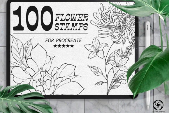 Download 100 Flower Stamps for Procreate - Stamp Collection