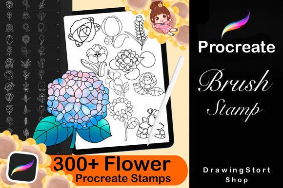 Download 300 Procreate Flower &amp; Leaves Stamps - Stamp Collection