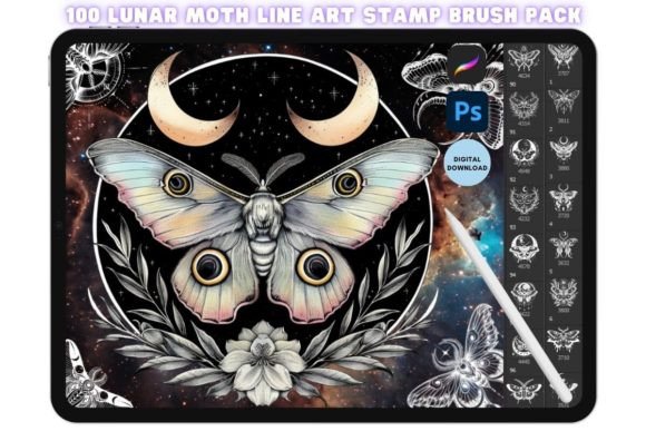 Download Procreate &amp; Photoshop Lunar Moth Stamp - Stamp Collection
