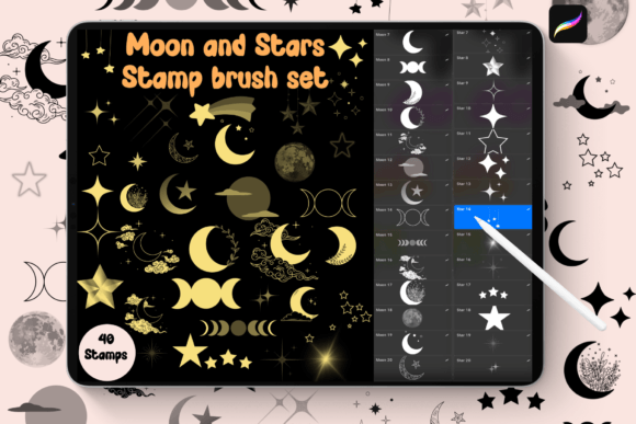Download Moon and Stars Procreate Brush Stamps - Stamp Collection