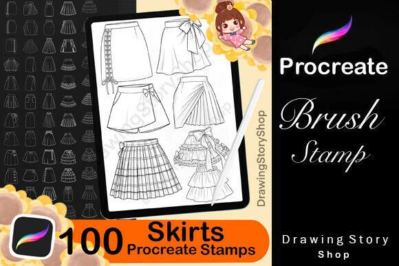 Download 100 Procreate Skirt Stamp Brushes - Stamp Collection
