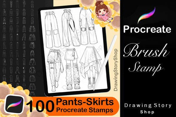 Download 100 Procreate Women Pants Stamp Brushes - Stamp Collection