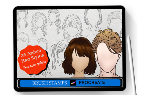 Download Procreate Anime Hair Styles,36 Stamps - Stamp Collection