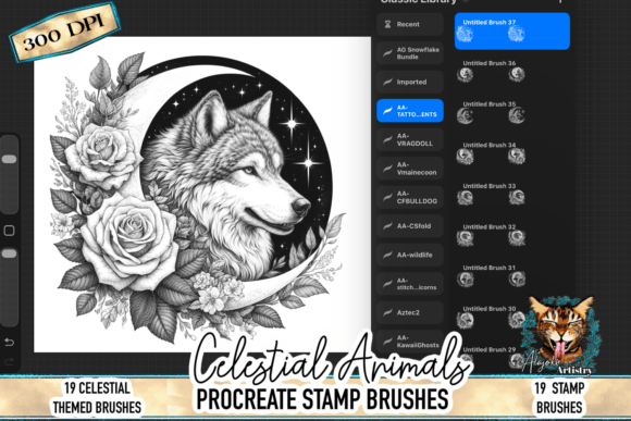 Download Celestial Wolf Procreate Stamp Brushes - Stamp Collection