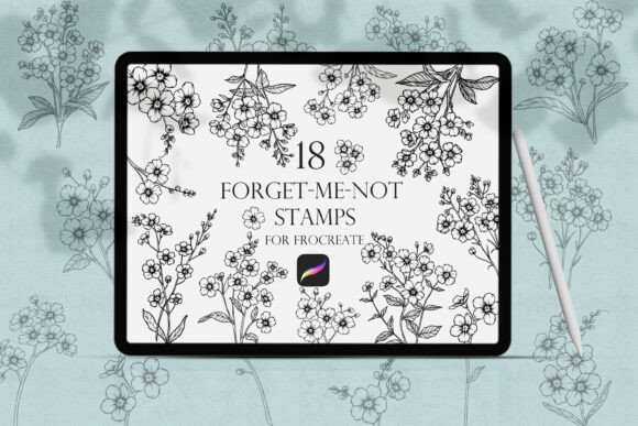 Download Forget-me-not Procreate Line Art Stamps - Stamp Collection