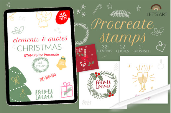 Download Christmas Procreate Stamps, Xmas Brushes - Stamp Collection