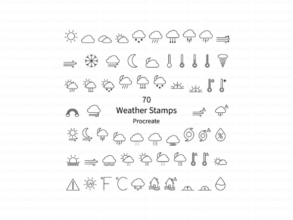 Download 70 Weather Symbol Procreate Brush Stamps - Stamp Collection