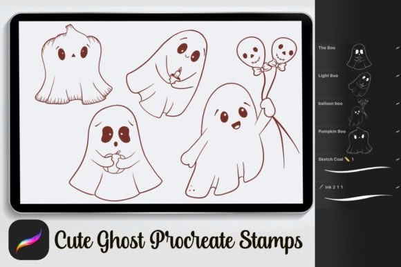 Download Cute Ghosts Procreate Stamp Brushes - Stamp Collection