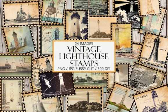 Download Vintage Lighthouse Stamps Ephemera - Stamp Collection