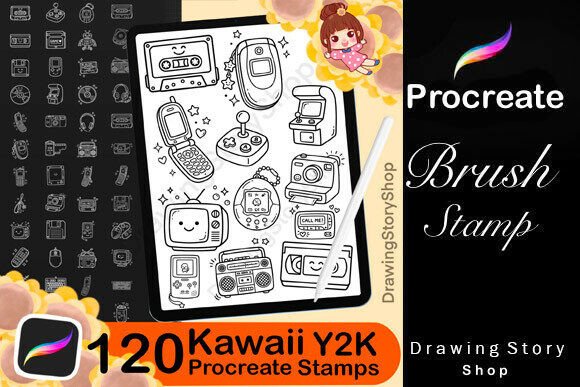 Download 120 Y2K Procreate Stamps Brushes - Stamp Collection