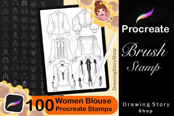 Download 100 Procreate Blouses Stamp Brushes - Stamp Collection