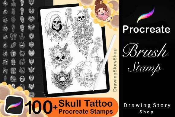 Download 100+Spook Skulls Tattoo Procreate Stamps - Stamp Collection