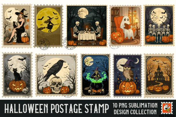 Download Halloween Postage Stamp Sublimation PNG - Stamp Collection
