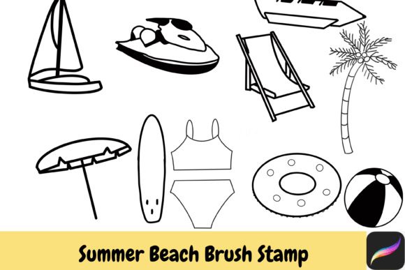Download Beach Summer Procreate Brush Stamps IPAD - Stamp Collection