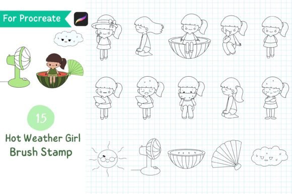 Download Procreate Brush Stamp Hot Weather Girl - Stamp Collection