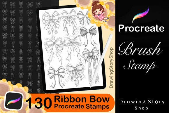 Download 130 Ribbon Bow Outline Stamps Brushes - Stamp Collection