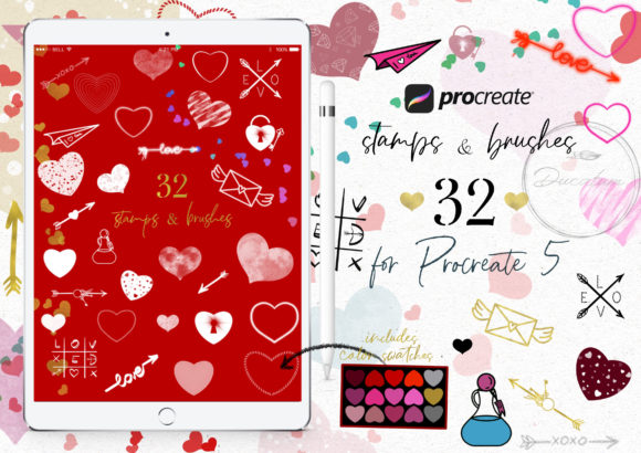 Download Wedding Hearts Procreate Stamp Brushes - Stamp Collection