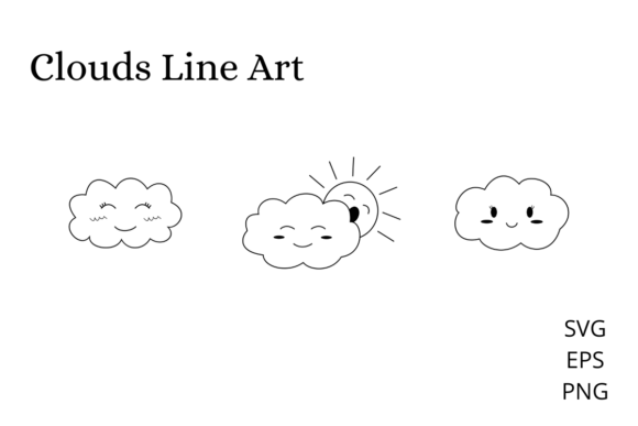 Download Cute Kawaii Clouds and Sun Line Art - Kawaii clouds Collection